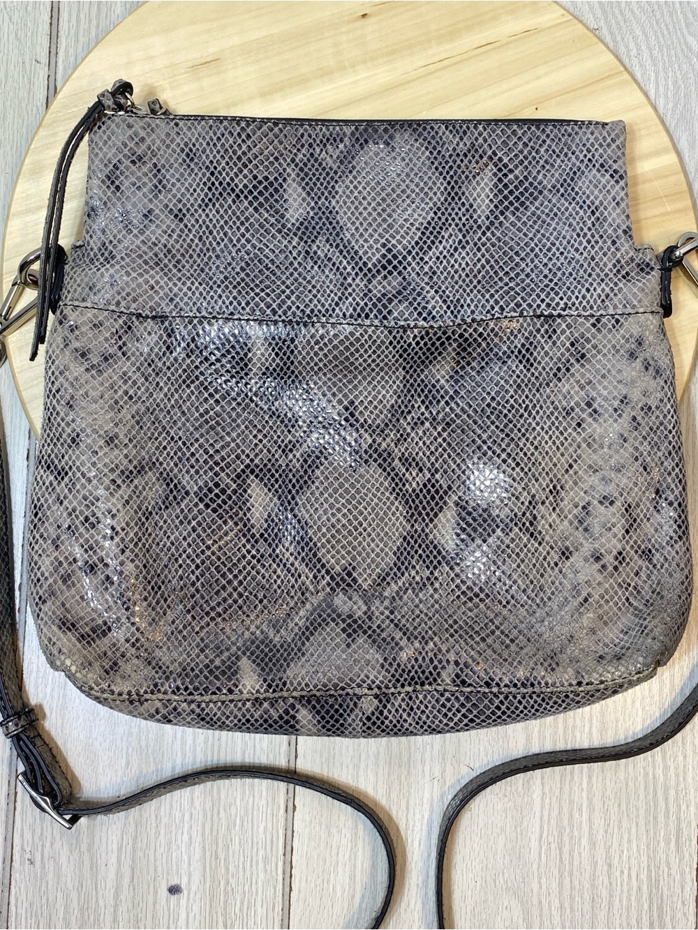 Margot Gray Faux Snake Skin Crossbody Bag Animal Print Shoulder Purse Handbag